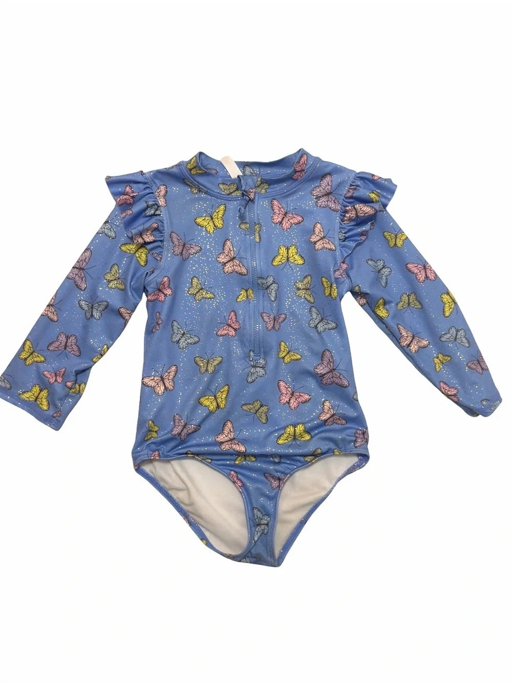 Girls Purple Butterfly Long Sleeve Rash Guard Swimsuit